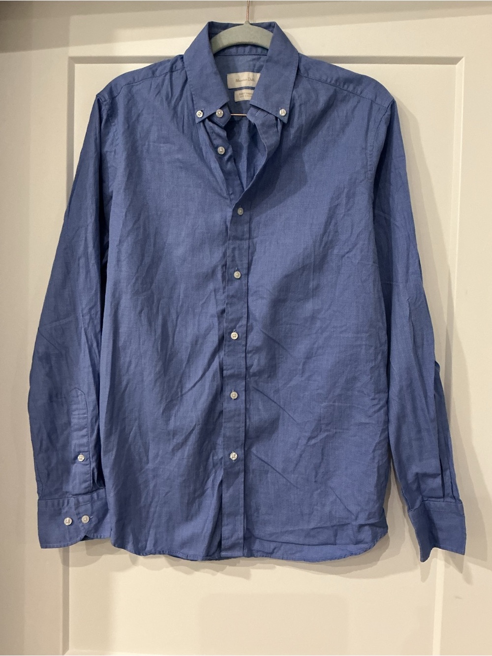 Massimo Dutti Men's Cotton Blend Button Down Shirt, Blue, Men’s Size Small